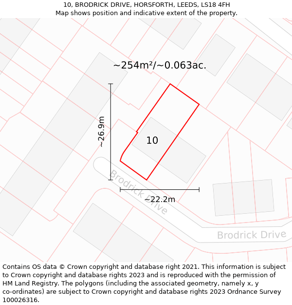 10, BRODRICK DRIVE, HORSFORTH, LEEDS, LS18 4FH: Plot and title map