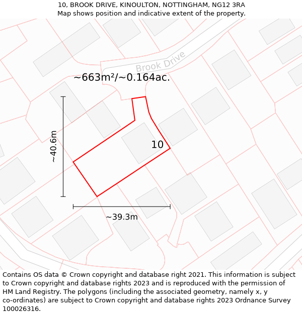 10, BROOK DRIVE, KINOULTON, NOTTINGHAM, NG12 3RA: Plot and title map