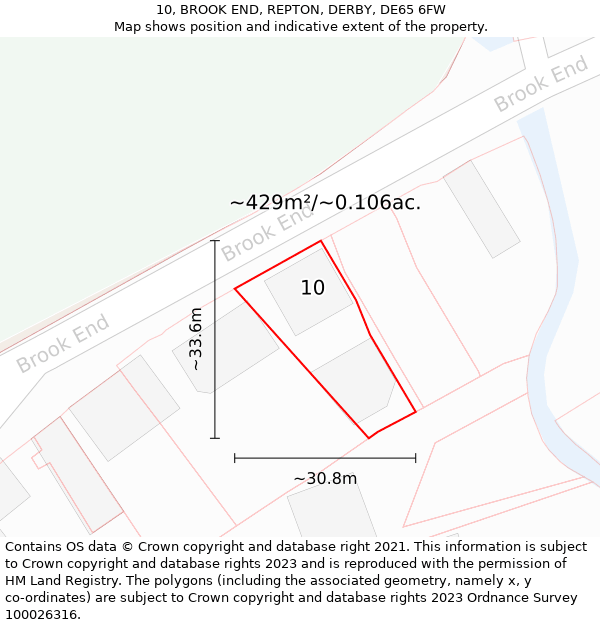 10, BROOK END, REPTON, DERBY, DE65 6FW: Plot and title map