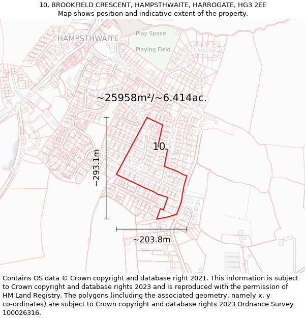 10, BROOKFIELD CRESCENT, HAMPSTHWAITE, HARROGATE, HG3 2EE: Plot and title map