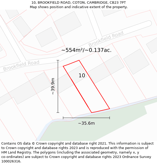 10, BROOKFIELD ROAD, COTON, CAMBRIDGE, CB23 7PT: Plot and title map