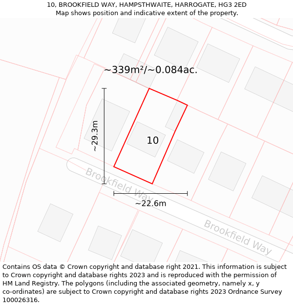 10, BROOKFIELD WAY, HAMPSTHWAITE, HARROGATE, HG3 2ED: Plot and title map