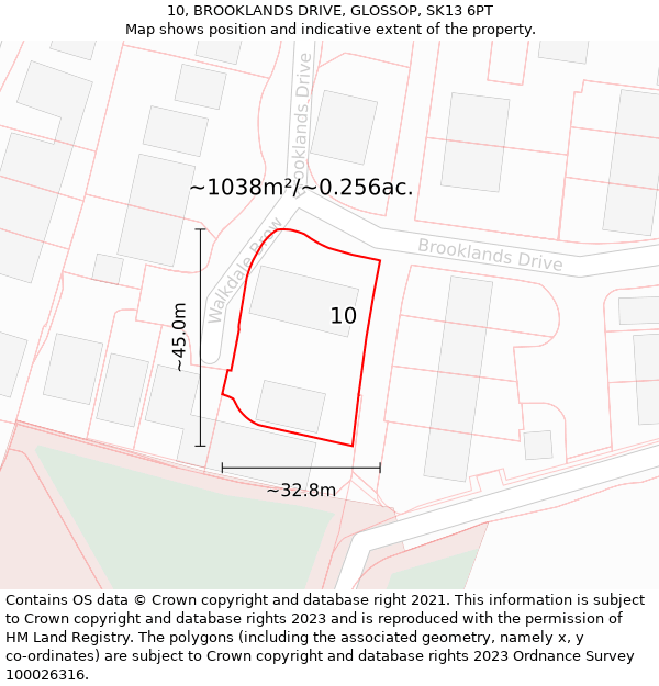 10, BROOKLANDS DRIVE, GLOSSOP, SK13 6PT: Plot and title map