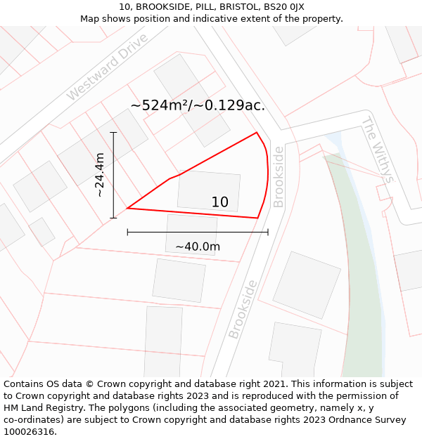 10, BROOKSIDE, PILL, BRISTOL, BS20 0JX: Plot and title map