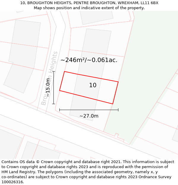 10, BROUGHTON HEIGHTS, PENTRE BROUGHTON, WREXHAM, LL11 6BX: Plot and title map