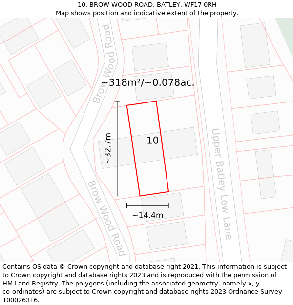 10, BROW WOOD ROAD, BATLEY, WF17 0RH: Plot and title map