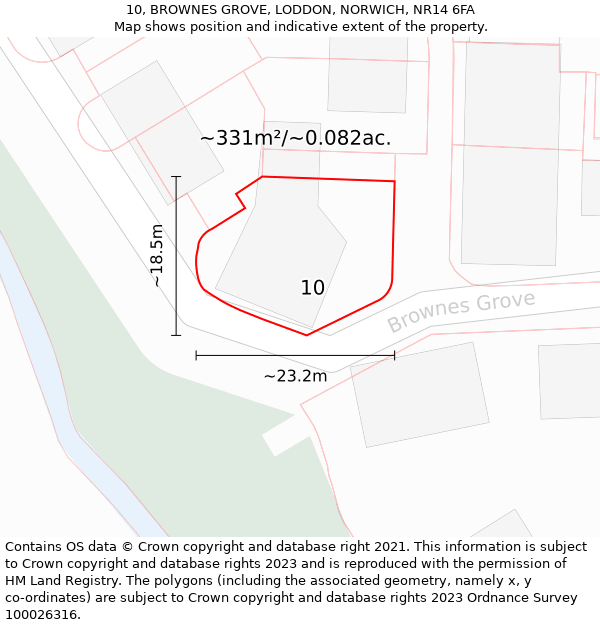 10, BROWNES GROVE, LODDON, NORWICH, NR14 6FA: Plot and title map