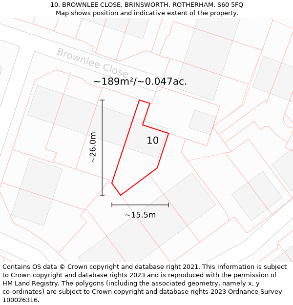 10, BROWNLEE CLOSE, BRINSWORTH, ROTHERHAM, S60 5FQ: Plot and title map