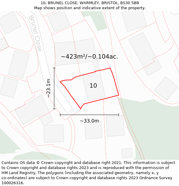 10, BRUNEL CLOSE, WARMLEY, BRISTOL, BS30 5BB: Plot and title map