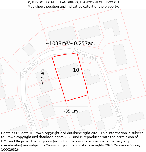 10, BRYDGES GATE, LLANDRINIO, LLANYMYNECH, SY22 6TU: Plot and title map