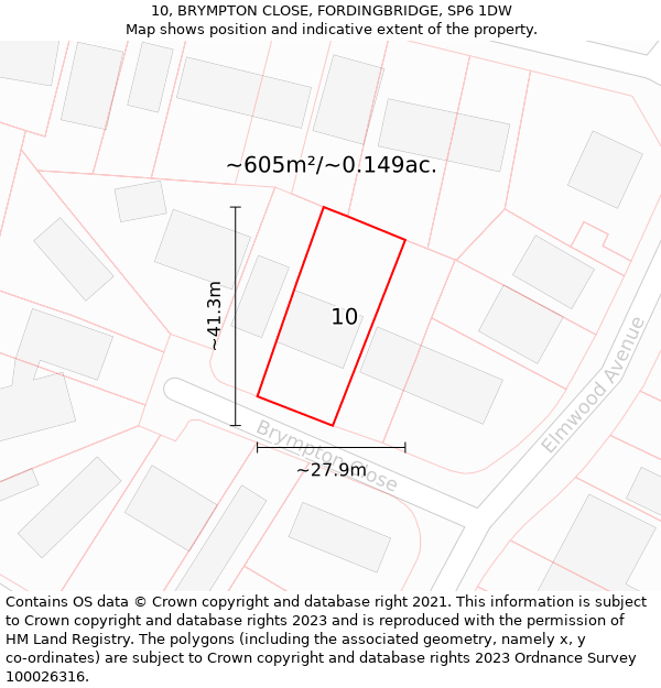 10, BRYMPTON CLOSE, FORDINGBRIDGE, SP6 1DW: Plot and title map