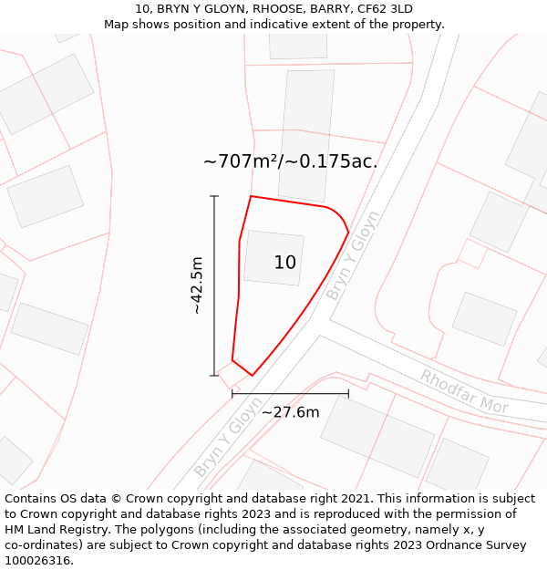 10, BRYN Y GLOYN, RHOOSE, BARRY, CF62 3LD: Plot and title map