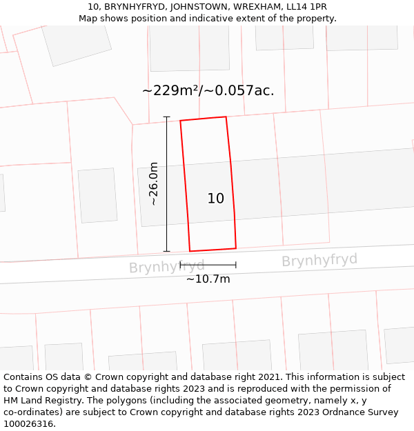 10, BRYNHYFRYD, JOHNSTOWN, WREXHAM, LL14 1PR: Plot and title map