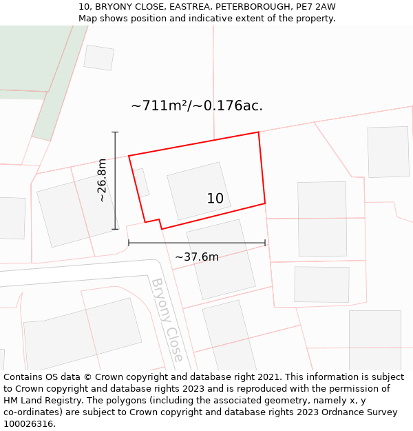 10, BRYONY CLOSE, EASTREA, PETERBOROUGH, PE7 2AW: Plot and title map