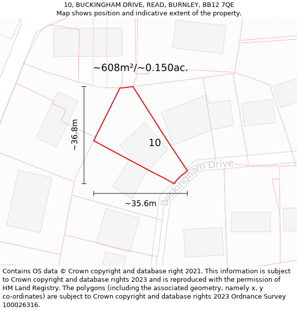 10, BUCKINGHAM DRIVE, READ, BURNLEY, BB12 7QE: Plot and title map