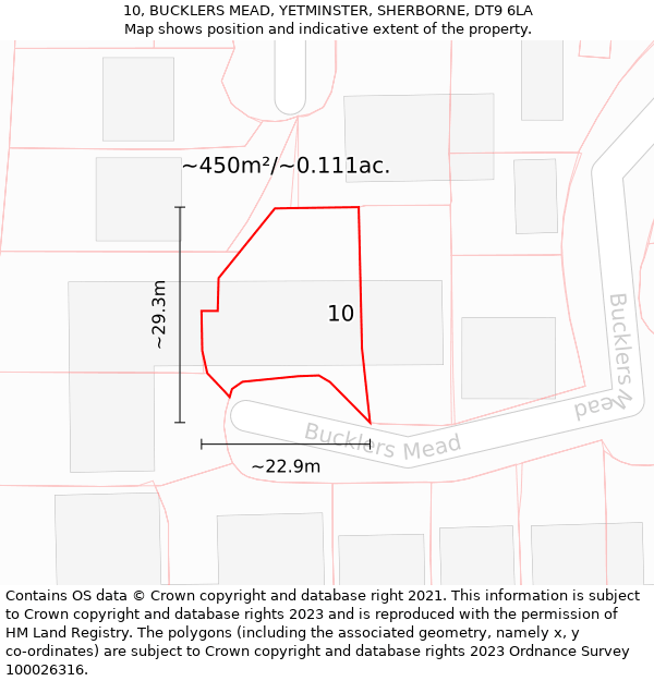 10, BUCKLERS MEAD, YETMINSTER, SHERBORNE, DT9 6LA: Plot and title map