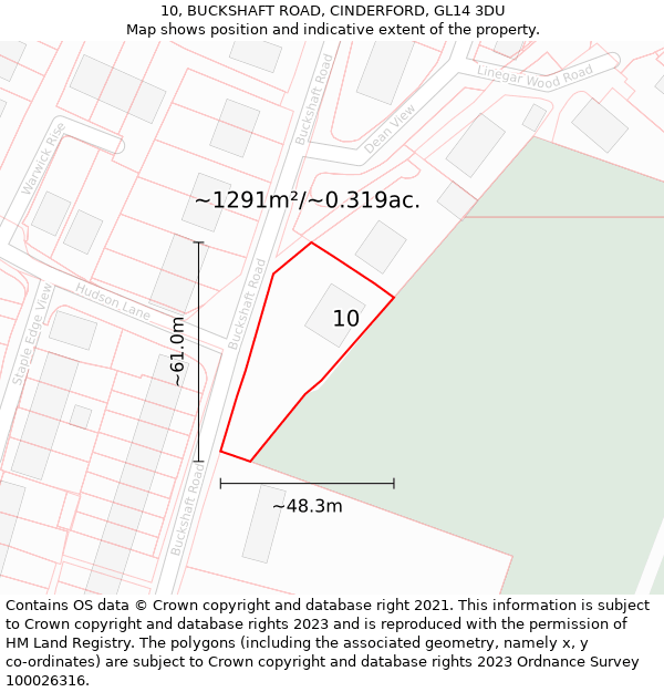 10, BUCKSHAFT ROAD, CINDERFORD, GL14 3DU: Plot and title map