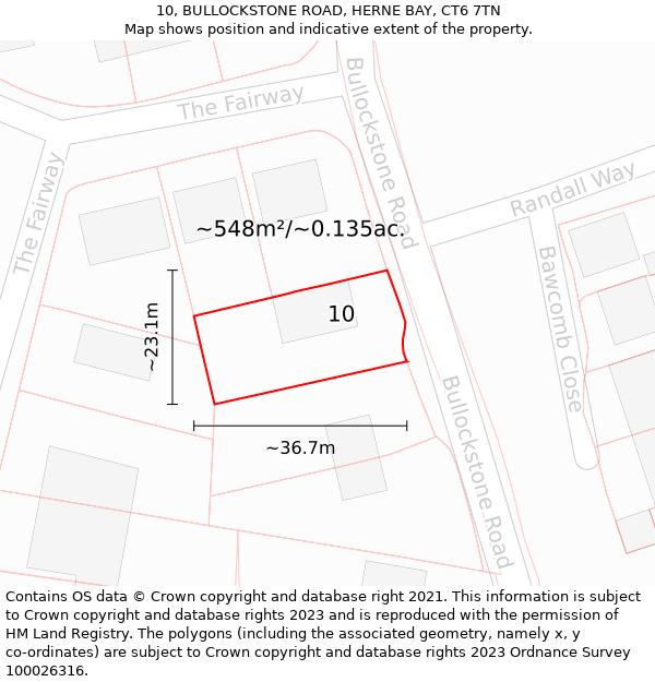 10, BULLOCKSTONE ROAD, HERNE BAY, CT6 7TN: Plot and title map