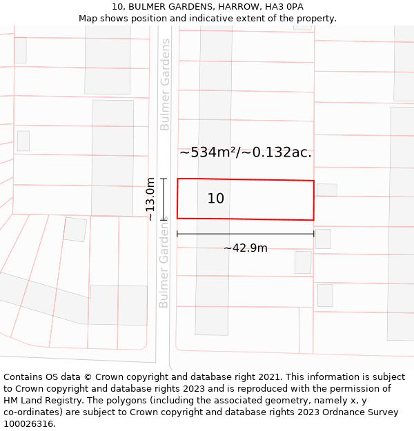 10, BULMER GARDENS, HARROW, HA3 0PA: Plot and title map