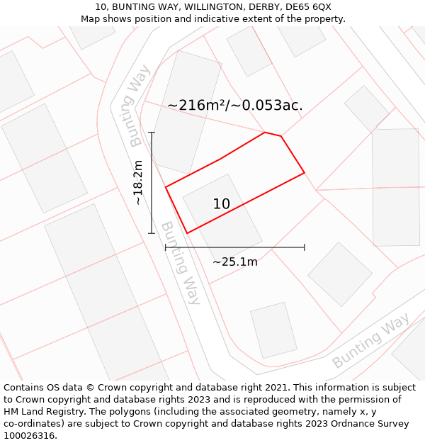 10, BUNTING WAY, WILLINGTON, DERBY, DE65 6QX: Plot and title map