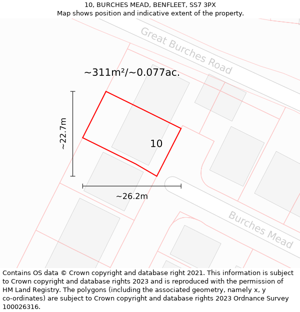 10, BURCHES MEAD, BENFLEET, SS7 3PX: Plot and title map
