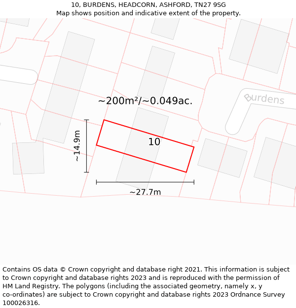 10, BURDENS, HEADCORN, ASHFORD, TN27 9SG: Plot and title map