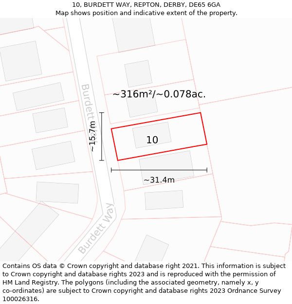 10, BURDETT WAY, REPTON, DERBY, DE65 6GA: Plot and title map