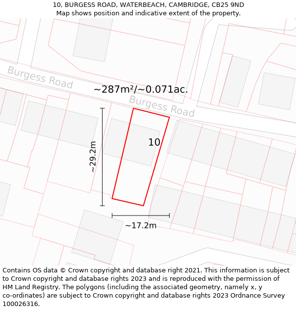 10, BURGESS ROAD, WATERBEACH, CAMBRIDGE, CB25 9ND: Plot and title map