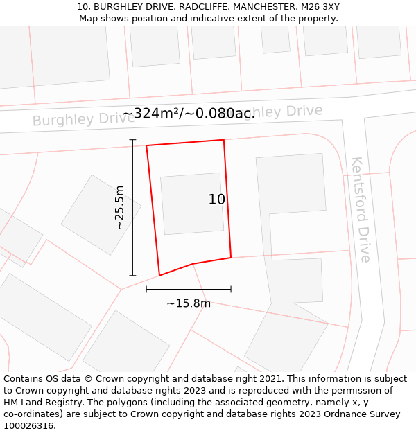 10, BURGHLEY DRIVE, RADCLIFFE, MANCHESTER, M26 3XY: Plot and title map