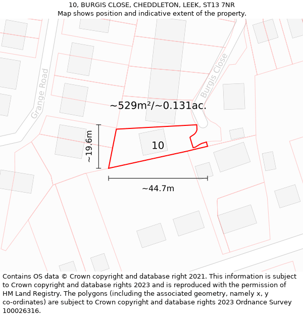 10, BURGIS CLOSE, CHEDDLETON, LEEK, ST13 7NR: Plot and title map