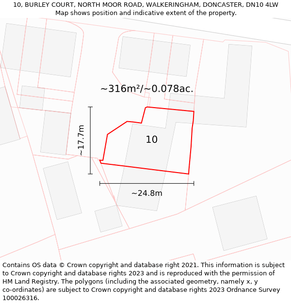 10, BURLEY COURT, NORTH MOOR ROAD, WALKERINGHAM, DONCASTER, DN10 4LW: Plot and title map