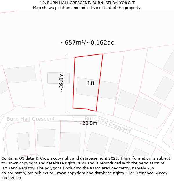 10, BURN HALL CRESCENT, BURN, SELBY, YO8 8LT: Plot and title map