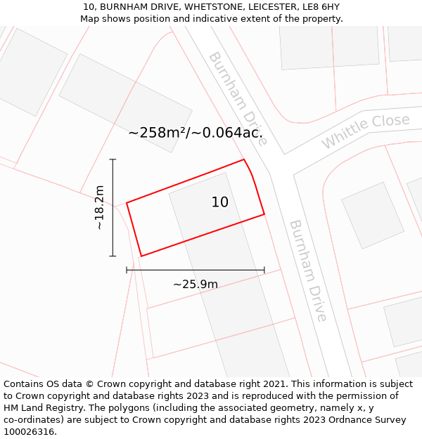 10, BURNHAM DRIVE, WHETSTONE, LEICESTER, LE8 6HY: Plot and title map