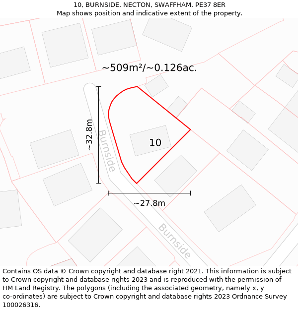 10, BURNSIDE, NECTON, SWAFFHAM, PE37 8ER: Plot and title map