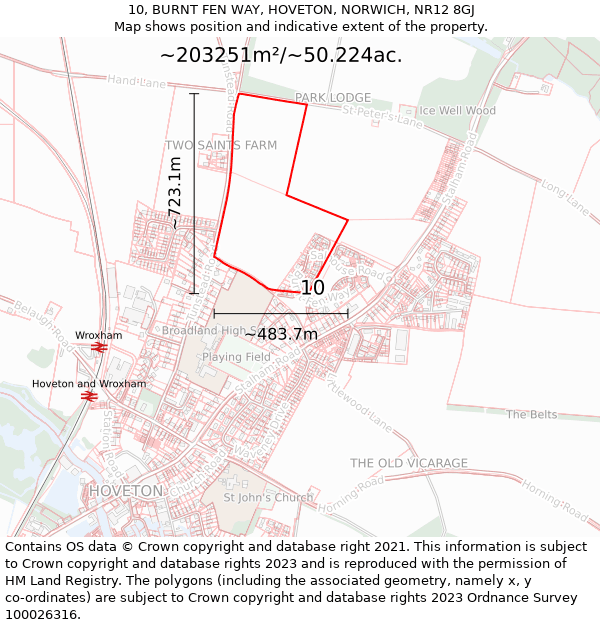 10, BURNT FEN WAY, HOVETON, NORWICH, NR12 8GJ: Plot and title map
