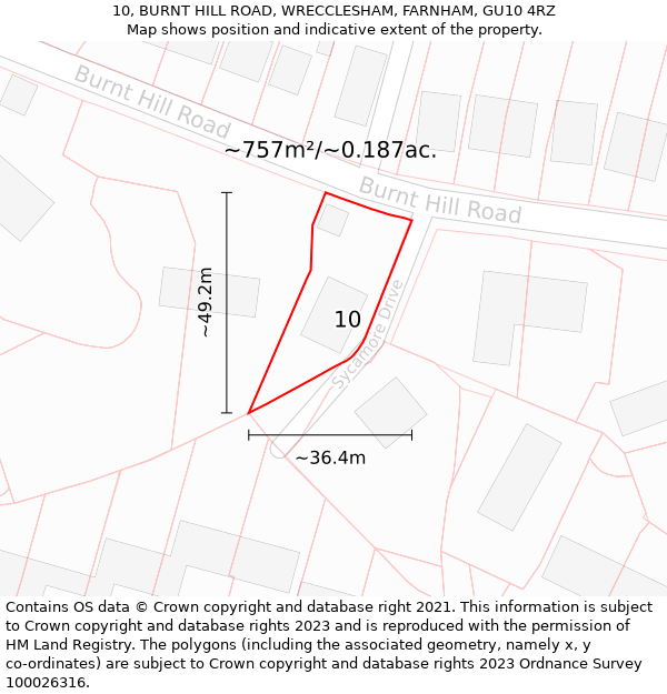 10, BURNT HILL ROAD, WRECCLESHAM, FARNHAM, GU10 4RZ: Plot and title map