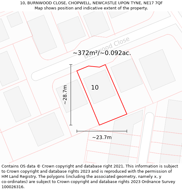 10, BURNWOOD CLOSE, CHOPWELL, NEWCASTLE UPON TYNE, NE17 7QF: Plot and title map