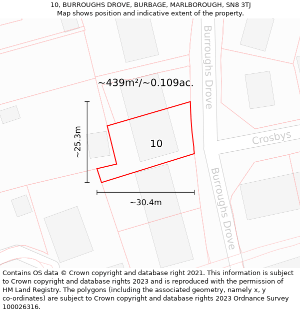 10, BURROUGHS DROVE, BURBAGE, MARLBOROUGH, SN8 3TJ: Plot and title map