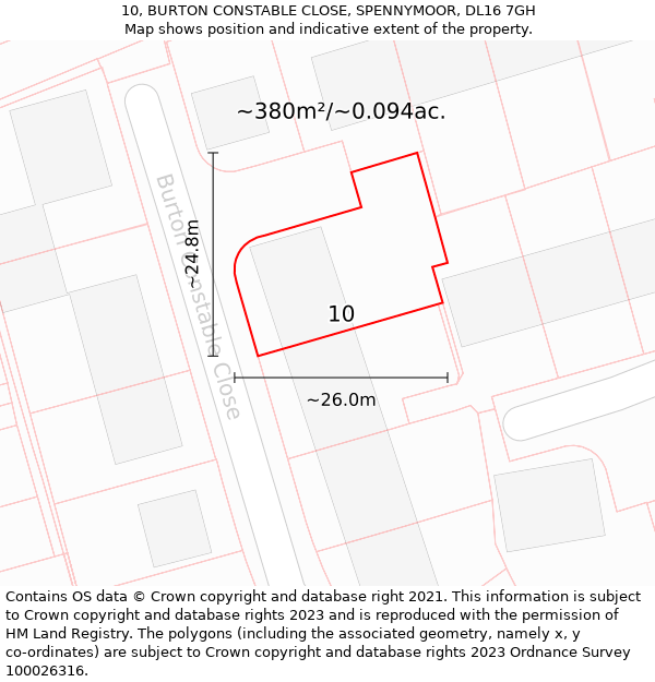 10, BURTON CONSTABLE CLOSE, SPENNYMOOR, DL16 7GH: Plot and title map