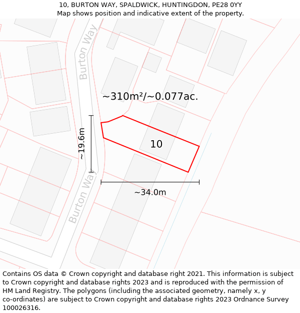 10, BURTON WAY, SPALDWICK, HUNTINGDON, PE28 0YY: Plot and title map