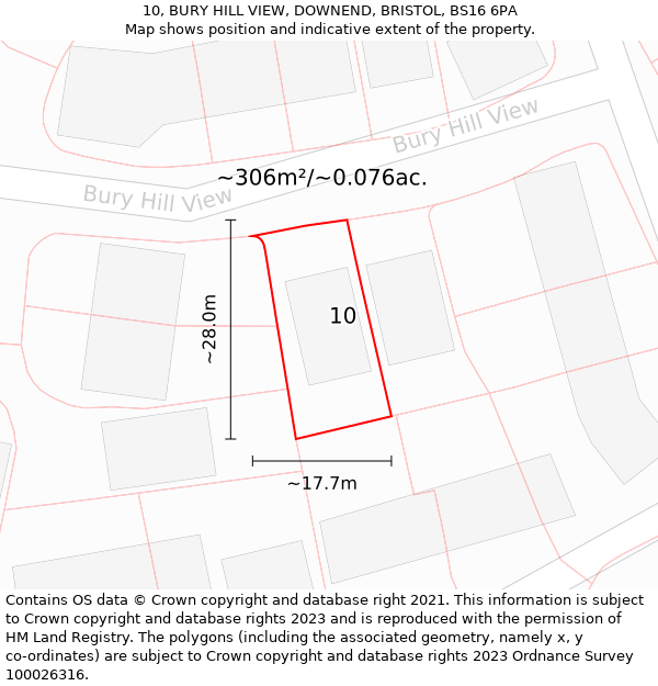 10, BURY HILL VIEW, DOWNEND, BRISTOL, BS16 6PA: Plot and title map