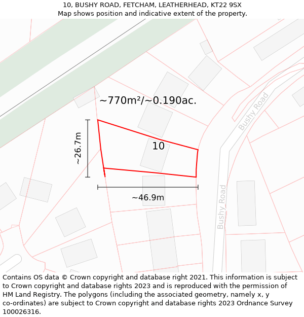 10, BUSHY ROAD, FETCHAM, LEATHERHEAD, KT22 9SX: Plot and title map