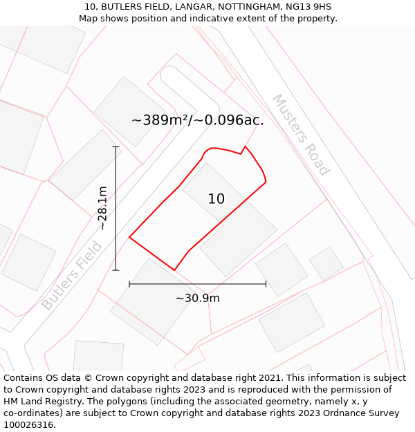 10, BUTLERS FIELD, LANGAR, NOTTINGHAM, NG13 9HS: Plot and title map