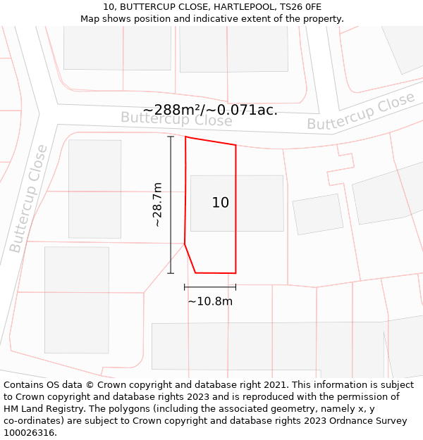 10, BUTTERCUP CLOSE, HARTLEPOOL, TS26 0FE: Plot and title map