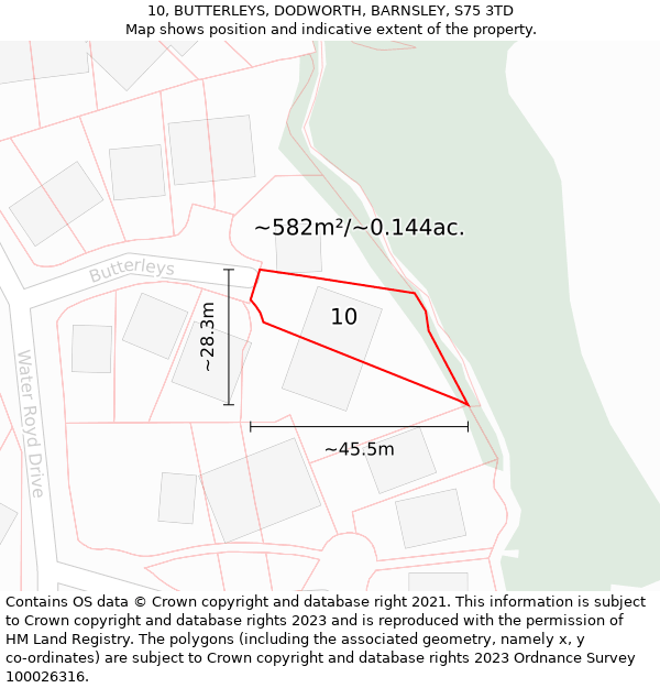 10, BUTTERLEYS, DODWORTH, BARNSLEY, S75 3TD: Plot and title map