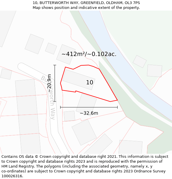 10, BUTTERWORTH WAY, GREENFIELD, OLDHAM, OL3 7PS: Plot and title map