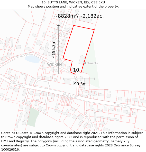 10, BUTTS LANE, WICKEN, ELY, CB7 5XU: Plot and title map