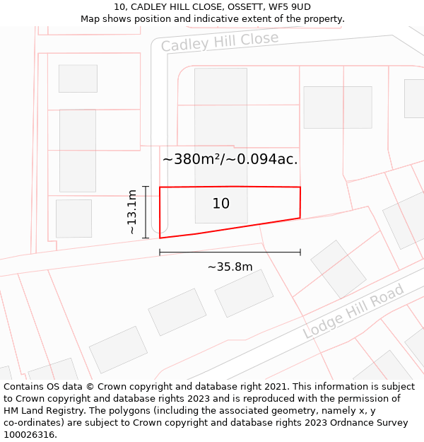 10, CADLEY HILL CLOSE, OSSETT, WF5 9UD: Plot and title map