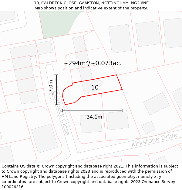 10, CALDBECK CLOSE, GAMSTON, NOTTINGHAM, NG2 6NE: Plot and title map