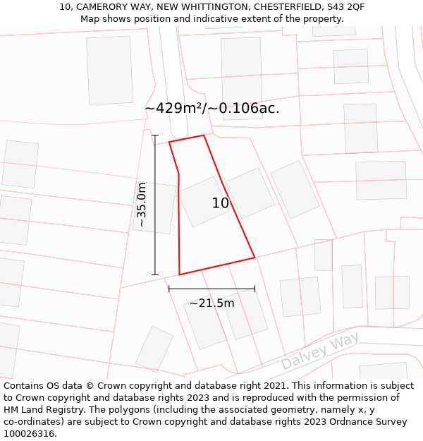 10, CAMERORY WAY, NEW WHITTINGTON, CHESTERFIELD, S43 2QF: Plot and title map